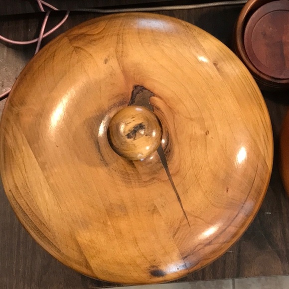 Myrtle Wood Turned Lidded Bowl with Mirror Red Felt Lining Made in Oregon - Picture 5 of 11